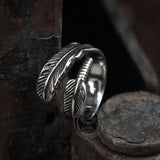 Feather Stainless Steel Ring 03 | Gthic.com