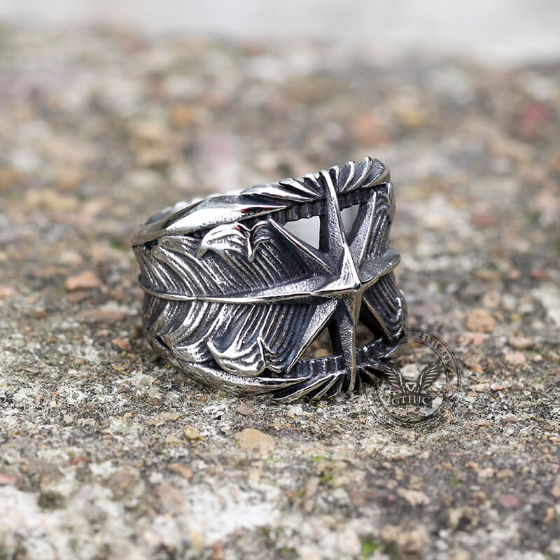 Feather Star Stainless Steel Ring 02 Silver | Gthic.com