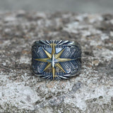 Feather Star Stainless Steel Ring 02 Gold | Gthic.com