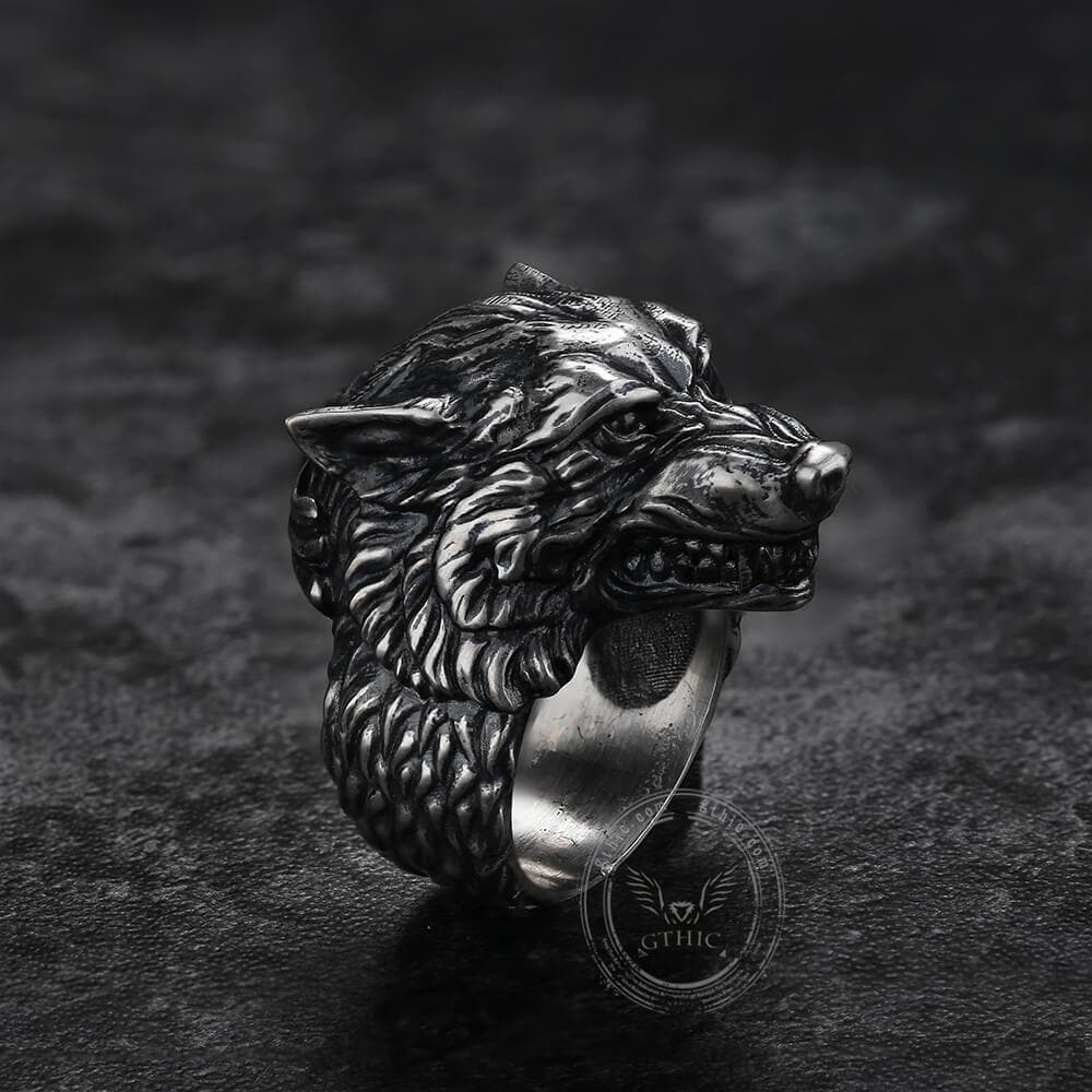 Fenrir Wolf Head Sterling Silver Ring | Gthic.com