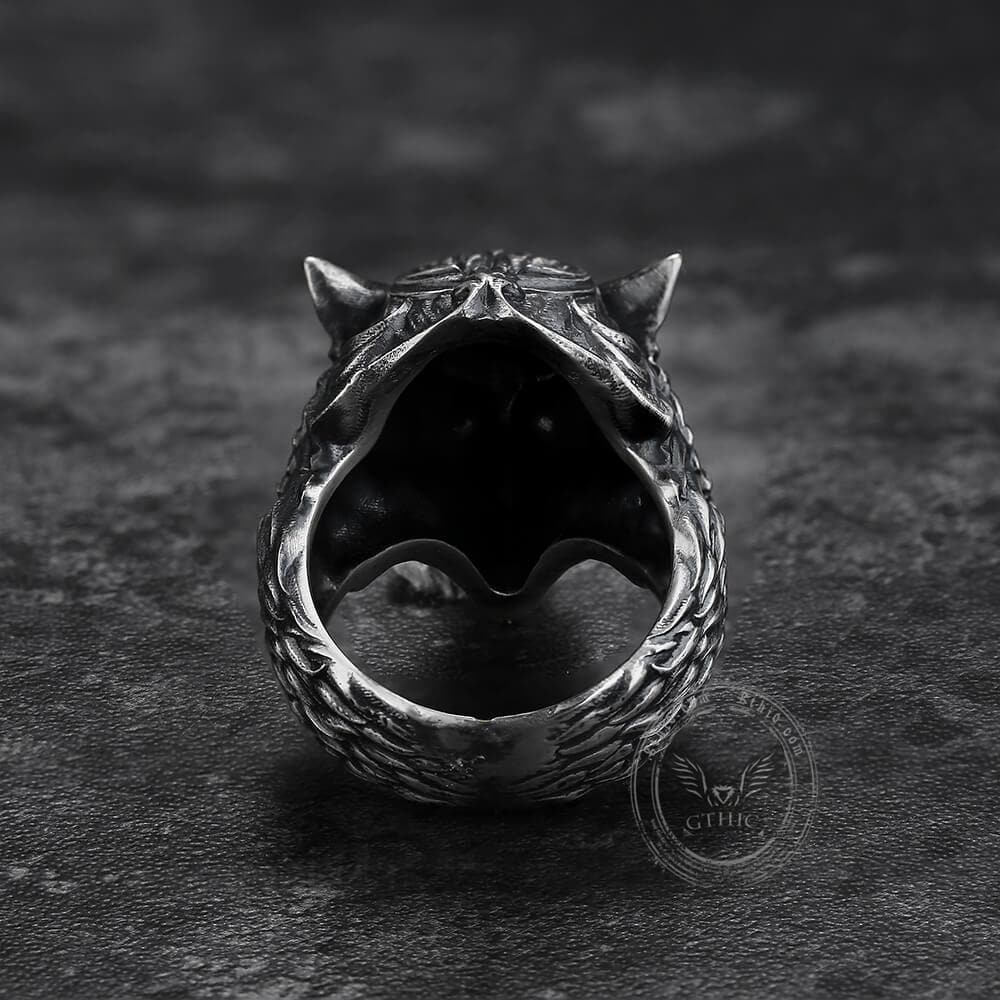 Fenrir Wolf Head Sterling Silver Ring