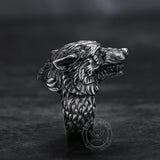 Fenrir Wolf Head Sterling Silver Ring | Gthic.com