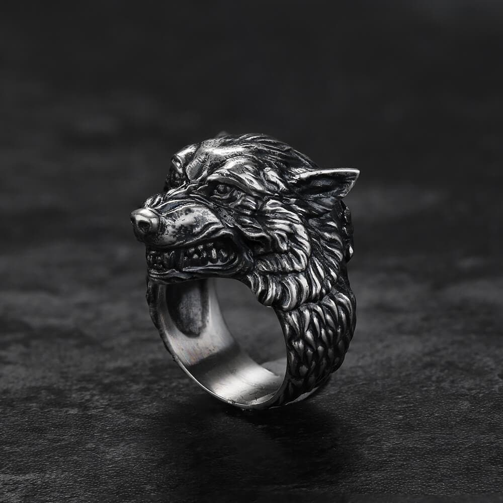Fenrir Wolf Head Sterling Silver Ring | Gthic.com