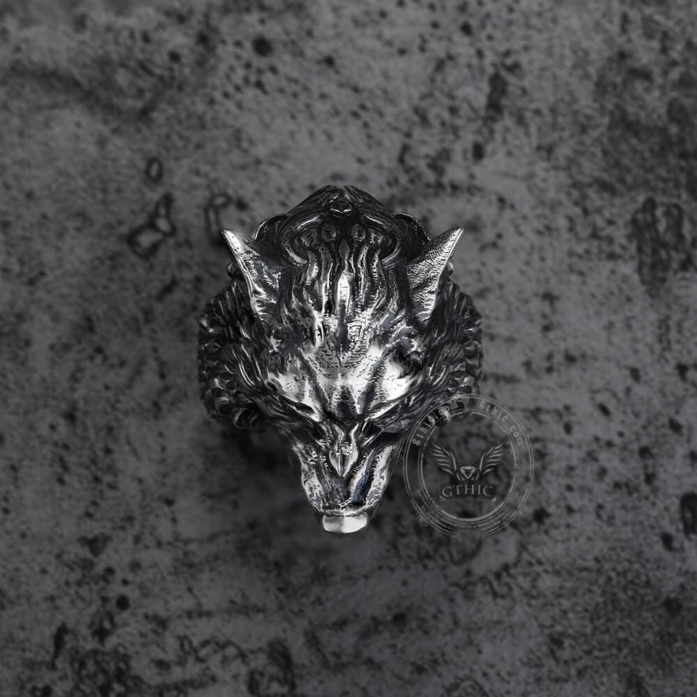 Fenrir Wolf Head Sterling Silver Ring – GTHIC, image size:1000x1000