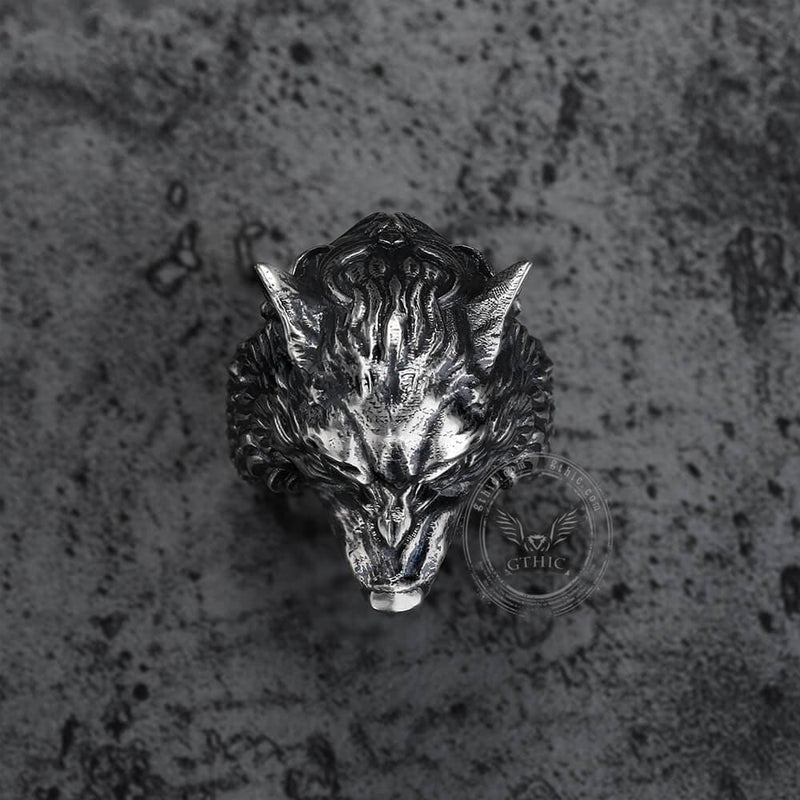 Fenrir Wolf Head Sterling Silver Ring
