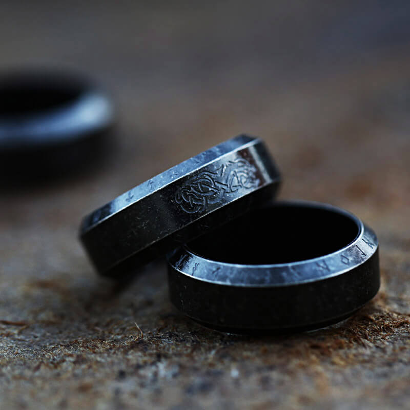 Norse Dragon Runes Stainless Steel Viking Ring | Gthic.com