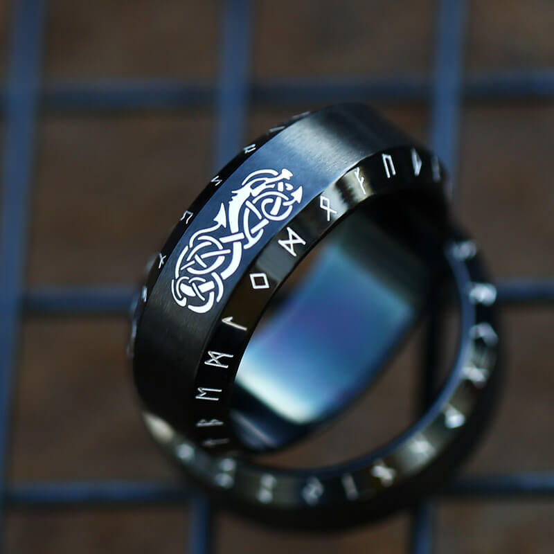 Norse Dragon Runes Stainless Steel Viking Ring | Gthic.com