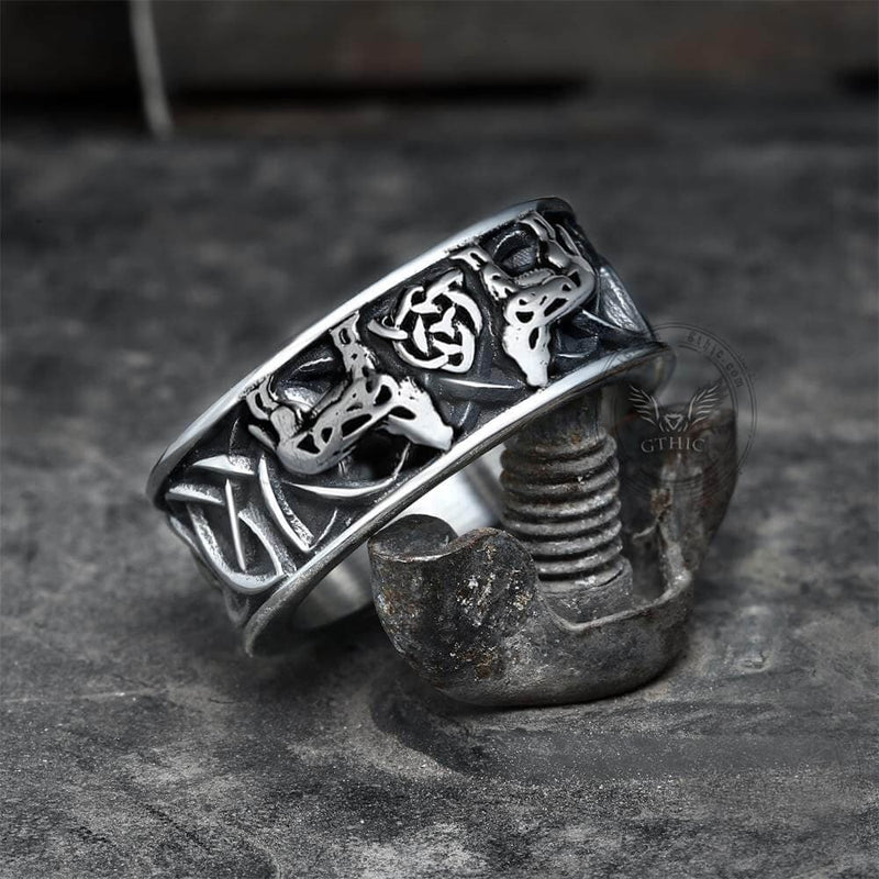 Fenris-wolf Stainless Steel Viking Ring 03 | Gthic.com