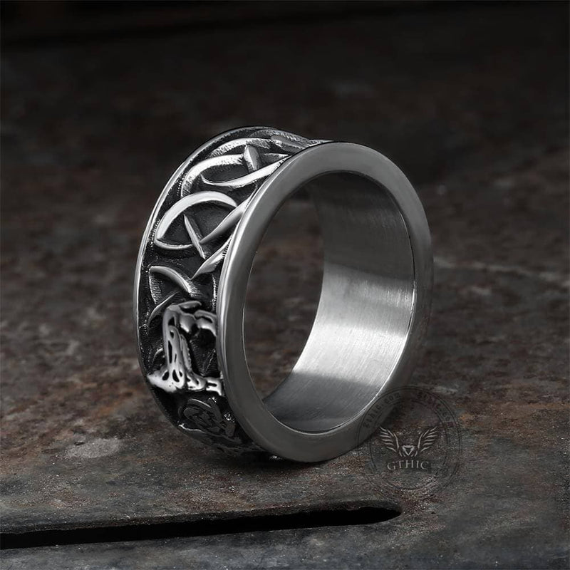Fenris-wolf Stainless Steel Viking Ring 04 | Gthic.com