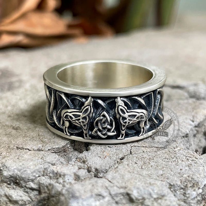 Fenris-wolf Sterling Silver Viking Ring 02 | Gthic.com