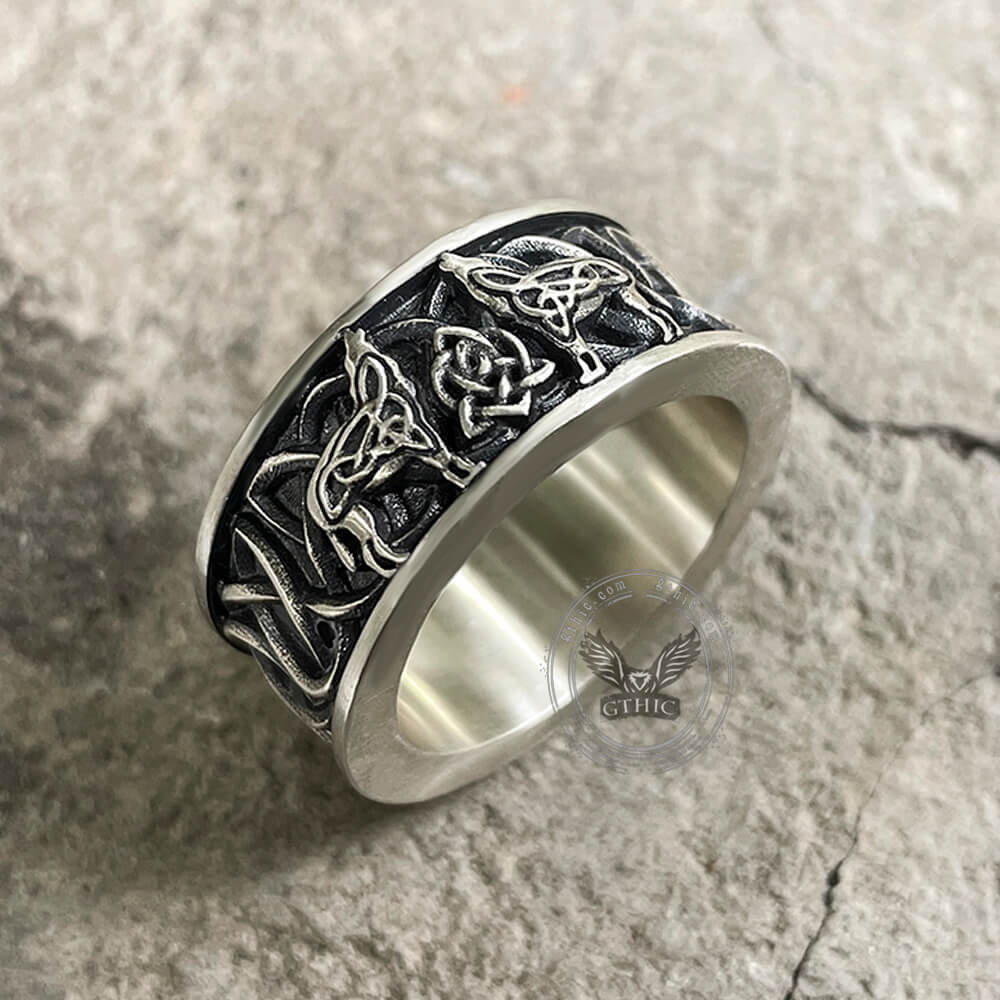 Fenris-wolf Sterling Silver Viking Ring 01 | Gthic.com