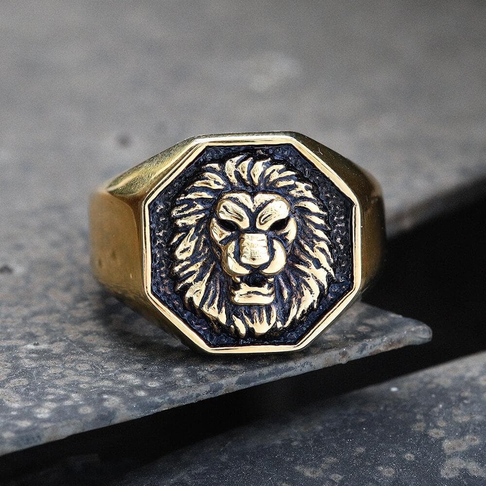Fierce Lion Stainless Steel Ring 04 gold | Gthic.com