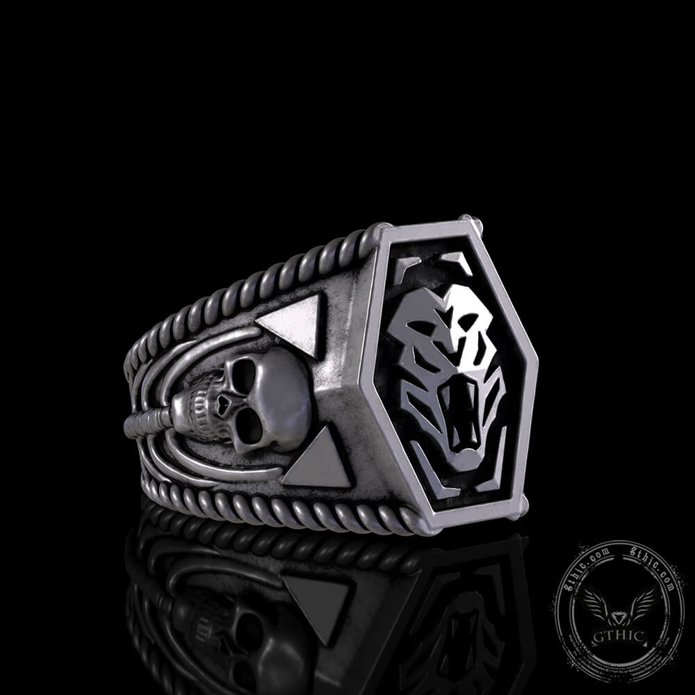 Fierce Tiger Sterling Silver Skull Ring04 | Gthic.com