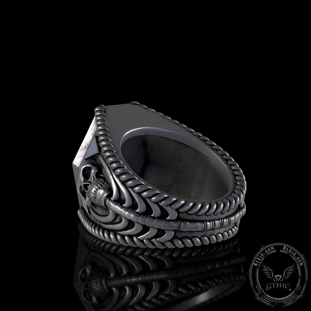 Anello teschio in argento sterling con tigre feroce