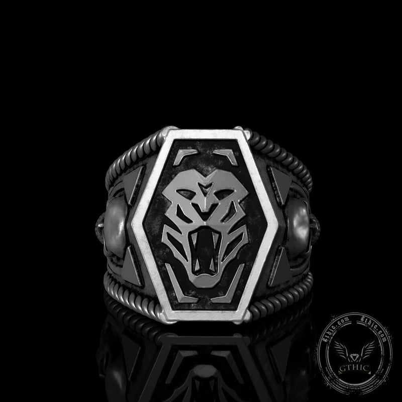 Fierce Tiger Sterling Silver Skull Ring02 | Gthic.com