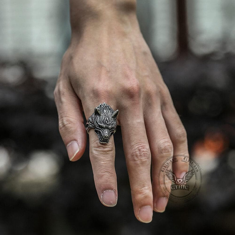 Fierce Wolf Stainless Steel Animal Ring | Gthic.com