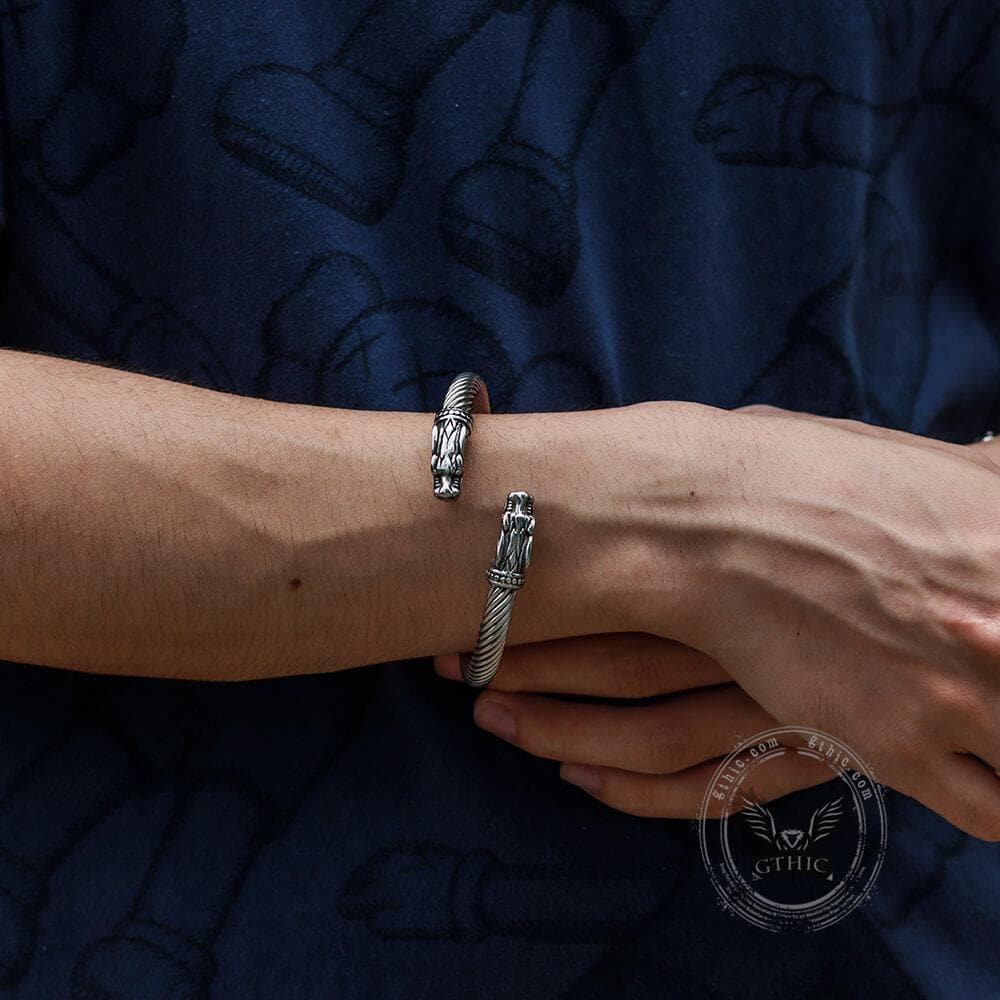 Fiery Dragons Stainless Steel Beast Viking Bracelet | Gthic.com