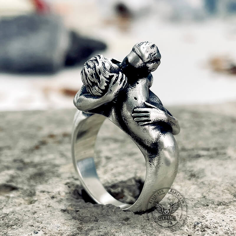 Fiery Love Kiss Sterling Silver Couple Ring 01 | Gthic.com
