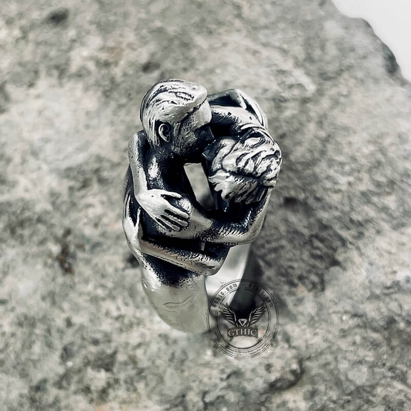 Fiery Love Kiss Sterling Silver Couple Ring