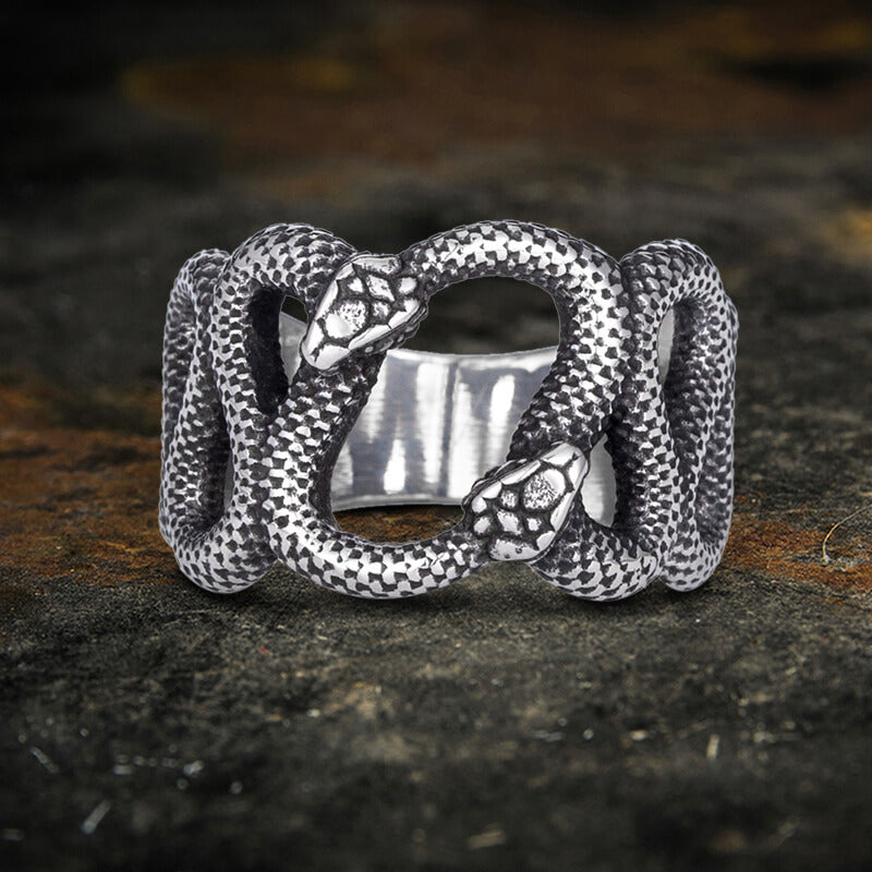 Fighting Snake Stainless Steel Ring | Gthic.com
