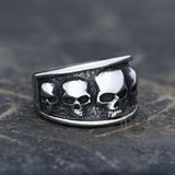 Five Skulls Stainless Steel Ring 03 | Gthic.com