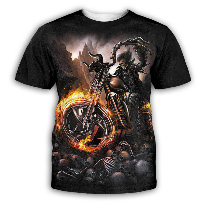 Flame Moto Polyester Skull T-Shirt 01 | Gthic.com