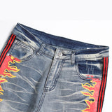 Flame Print Cotton Distressed Pants | Gthic.com