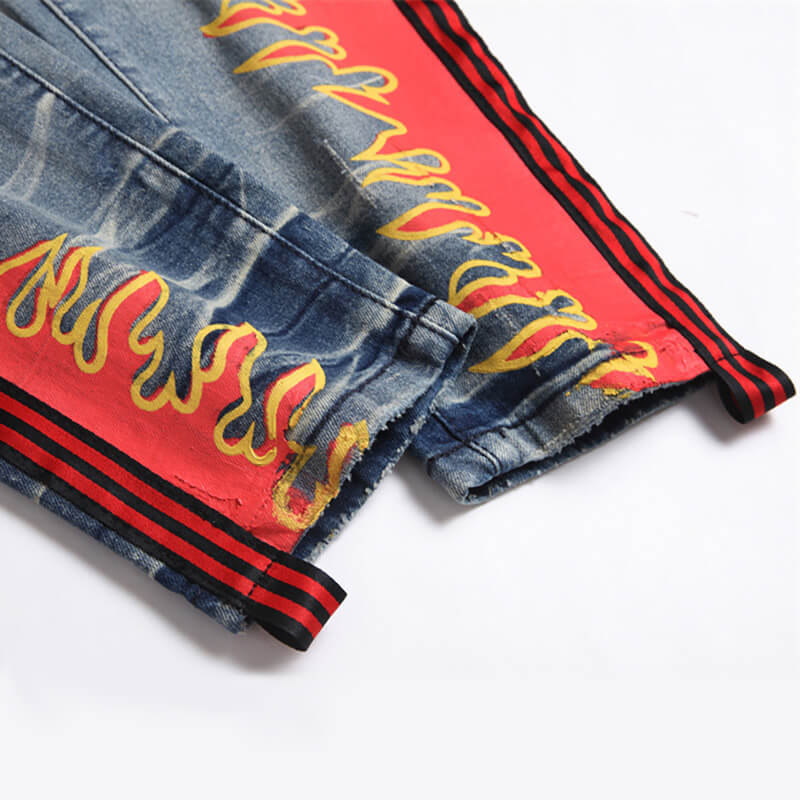 Flame Print Cotton Distressed Pants – GTHIC