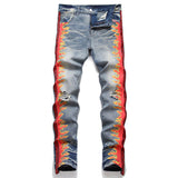 Flame Print Cotton Distressed Pants | Gthic.com