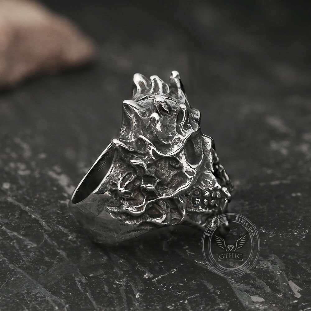 Flaming Skull Stainless Steel Ring | Gthic.com