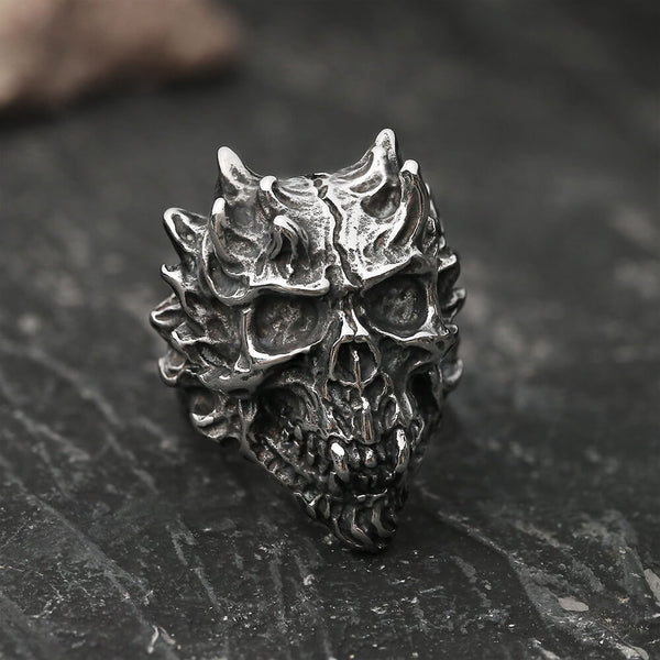 Flaming Skull Stainless Steel Ring | Gthic.com