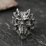 Flaming Skull Stainless Steel Ring | Gthic.com