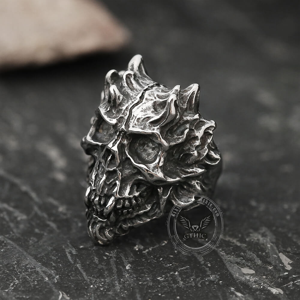 Flaming Skull Stainless Steel Ring | Gthic.com