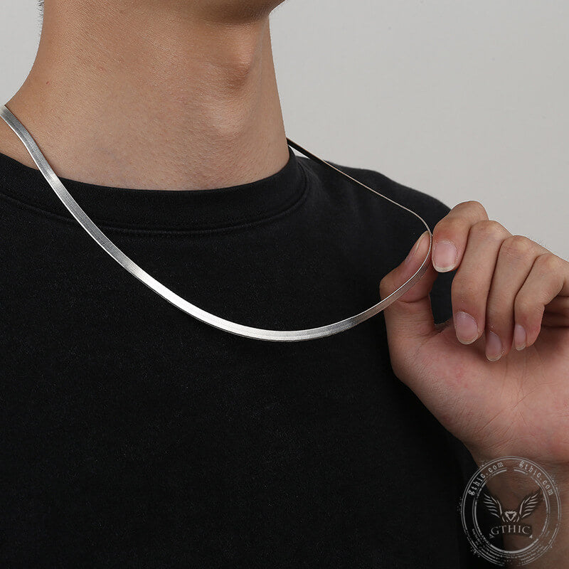 Flat Snake Chain Sterling Silver Necklace | Gthic.com