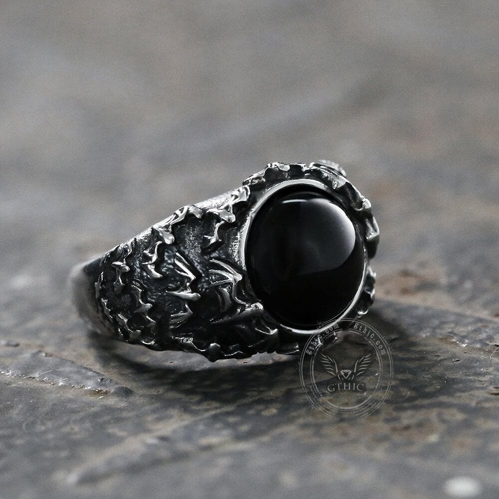 Flying Bats Stainless Steel Gemstone Ring | Gthic.com