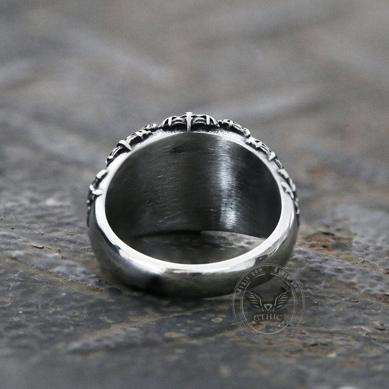 Flying Bats Stainless Steel Gemstone Ring | Gthic.com