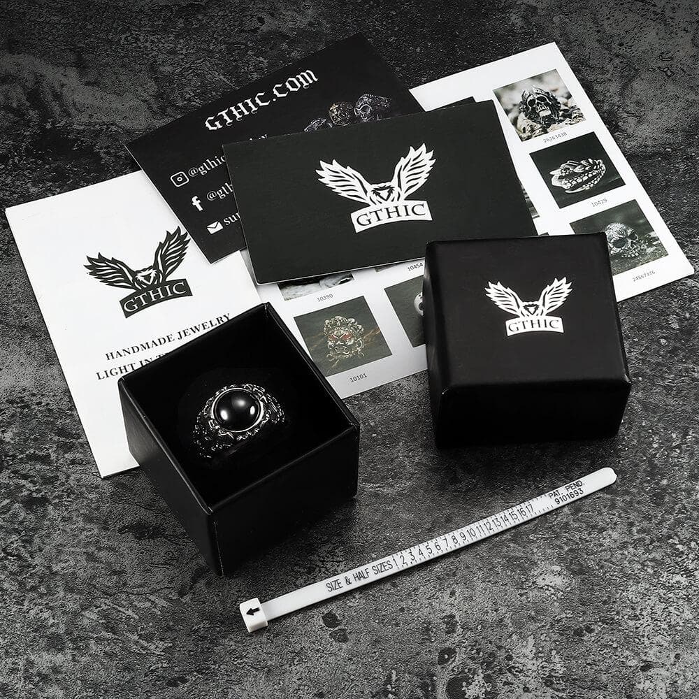 Flying Bats Stainless Steel Gemstone Ring