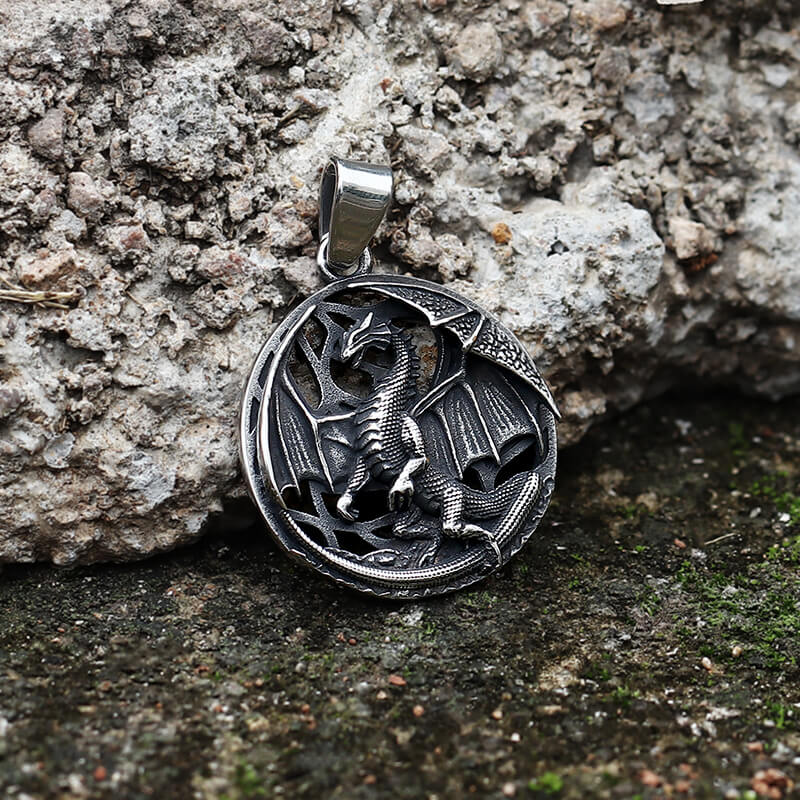 Flying Dragon Amulet Stainless Steel Pendant | Gthic.com