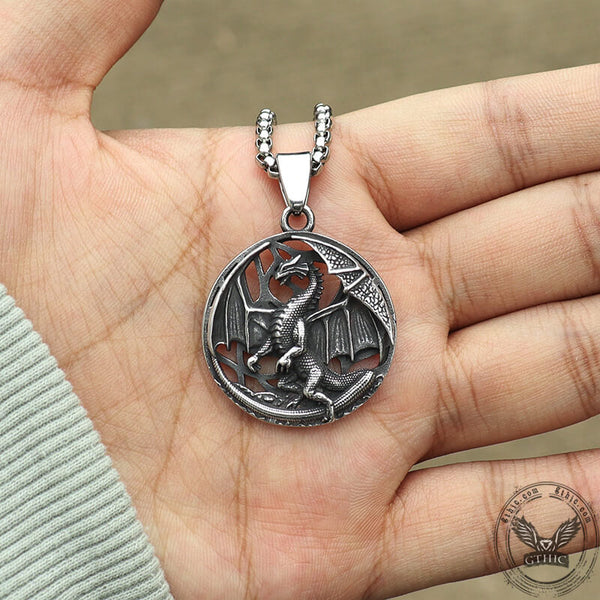 Flying Dragon Amulet Stainless Steel Pendant