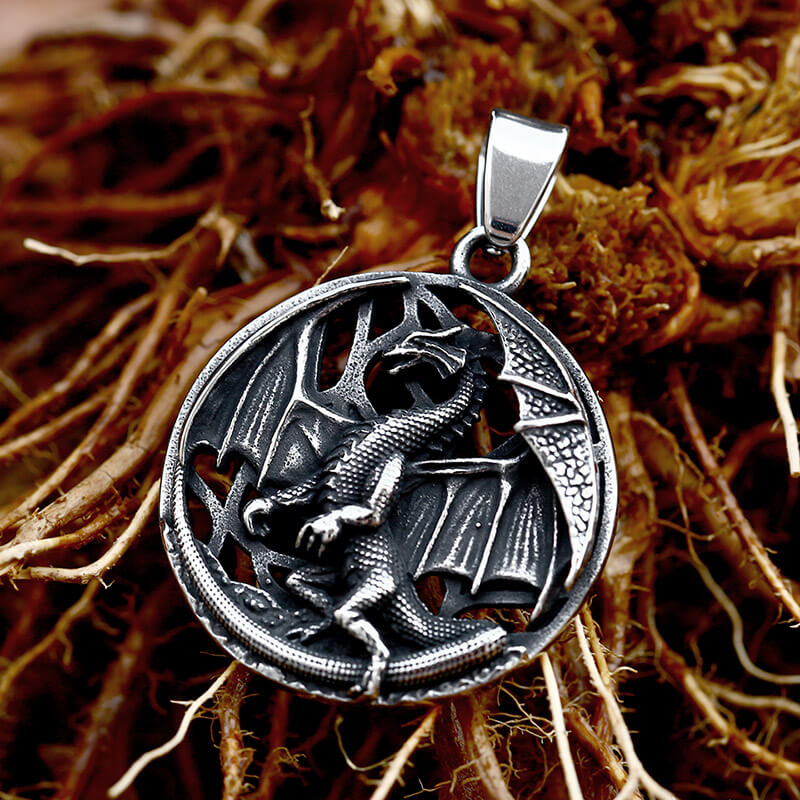 Flying Dragon Amulet Stainless Steel Pendant | Gthic.com