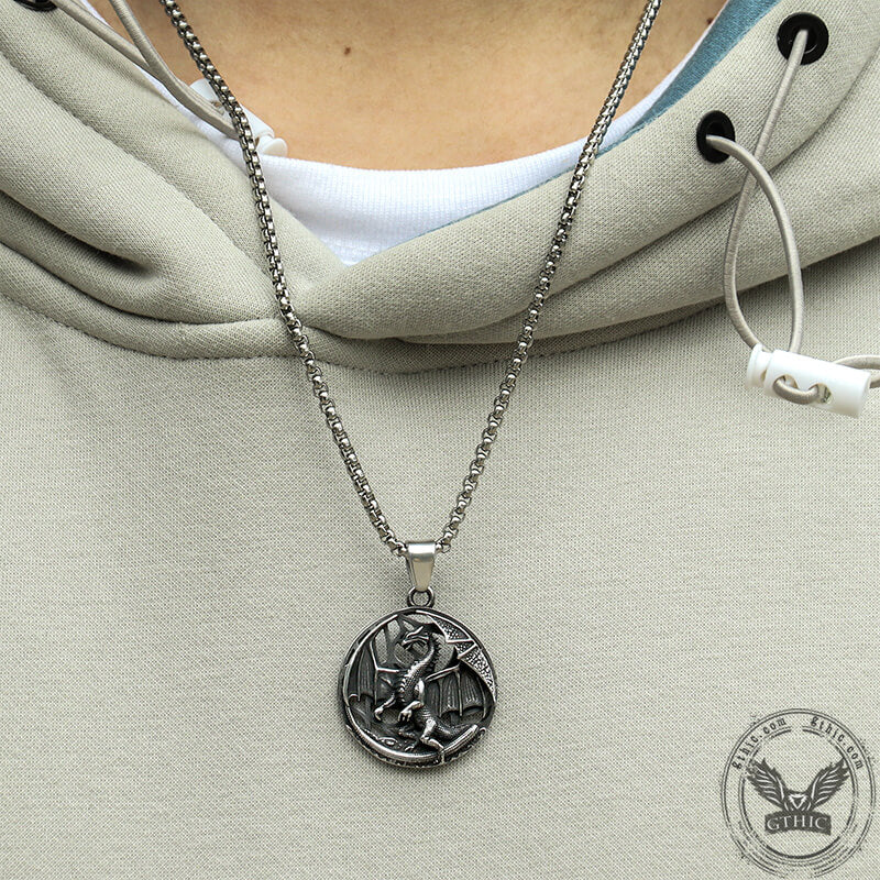 Flying Dragon Amulet Stainless Steel Pendant