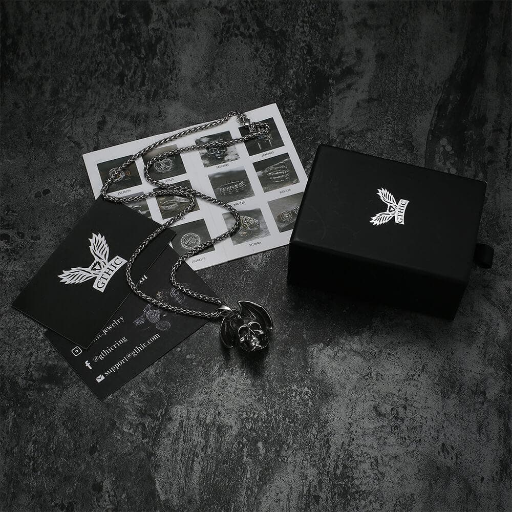 Pendentif en acier inoxydable crâne de dragon volant