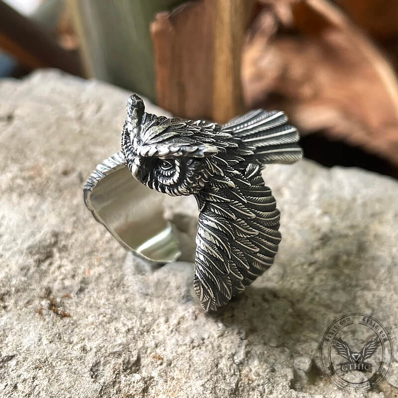 Flying Owl Sterling Silver Ring
