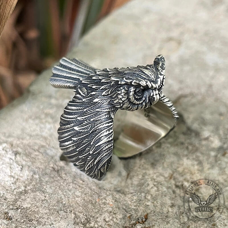 Flying Owl Sterling Silver Ring