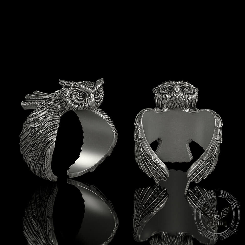 Bague Hibou Femme Acier Inoxydable – Zircon Argenté – Taille 62 (USA 10)