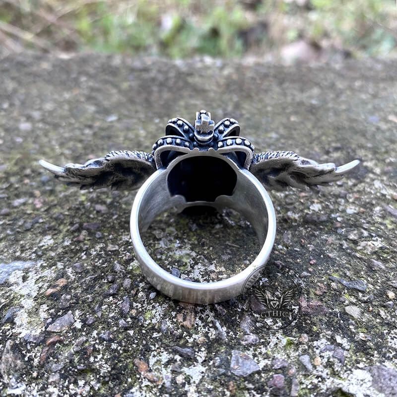 Biker-Ring aus Sterlingsilber mit fliegendem Totenkopf