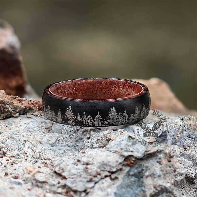 Forest Stainless Steel Wood Ring