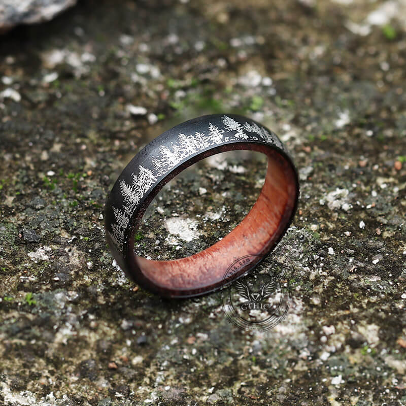 Forest Stainless Steel Wood Ring