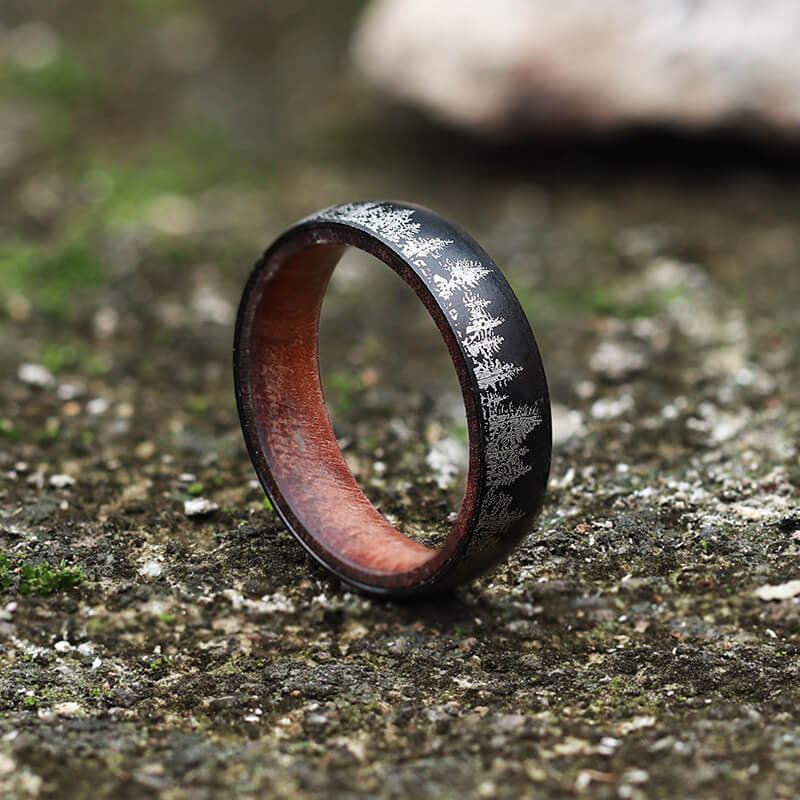 Forest Stainless Steel Wood Ring