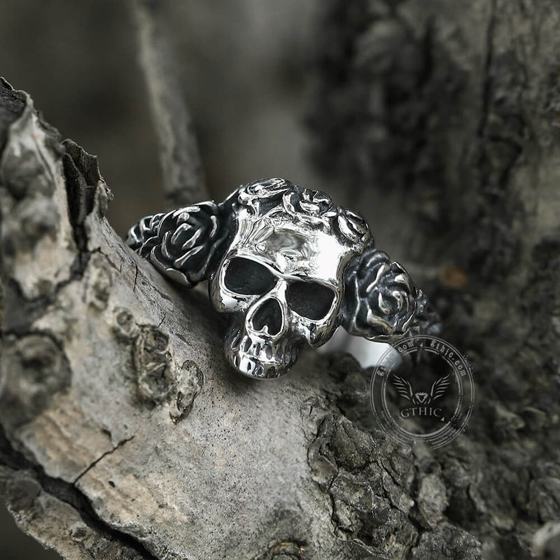 Free Soul Never Dies Flower Skull Stainless Steel Wedding Ring – GTHIC